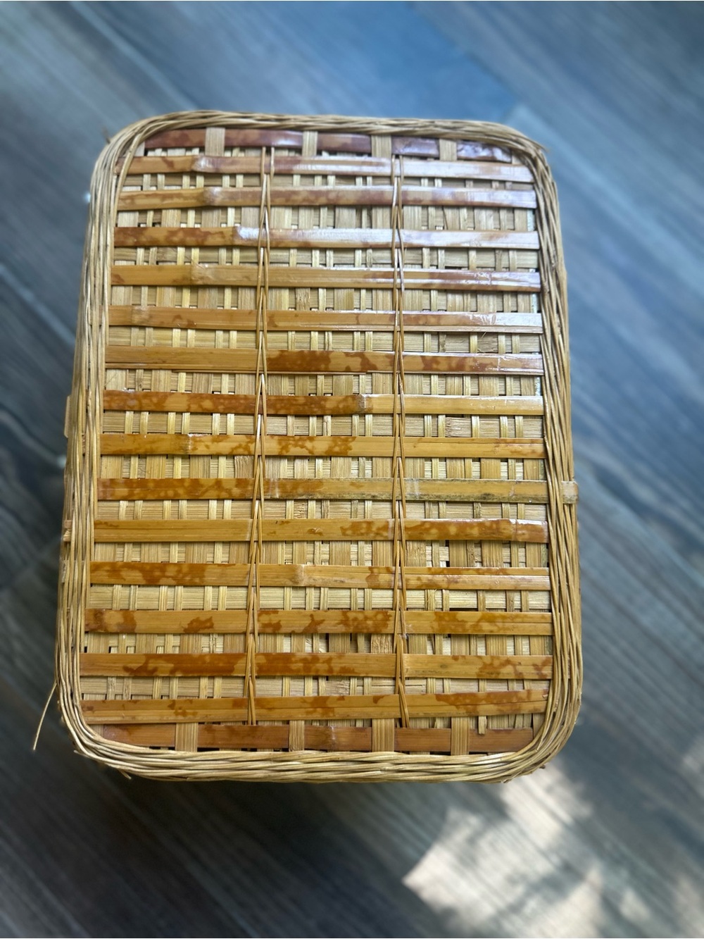 Vintage Antique Woven Picnic Basket in Natural and Brown - Picture 10 of 16